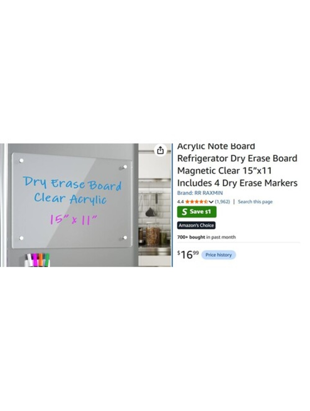 RR RAXMIN Magnetic Acrylic Dry-Erase Board – 15" × 11"